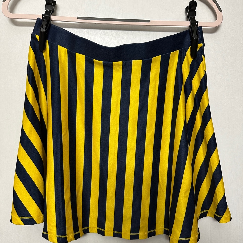 Umich, Michigan Blue & Yellow Striped Tailgate Cheerleader Skater Skirt - size M